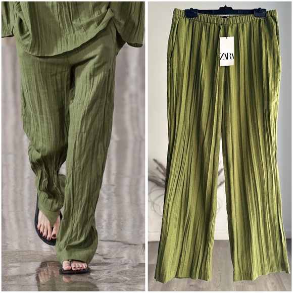 ZARA WRINKLED LINEN PAJAMA PANTS ZW COLLECTION
GREEN - Picture 1 of 7